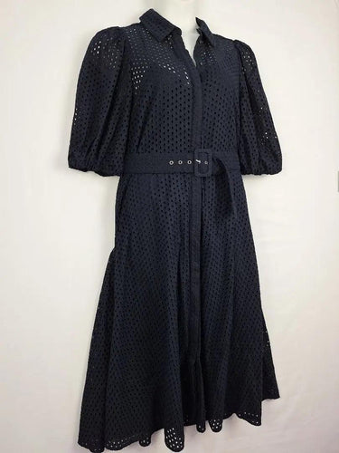 Witchery Navy Broderie Belted Shirt Midi Dress Size 12 by SwapUp-Online Second Hand Store-Online Thrift Store