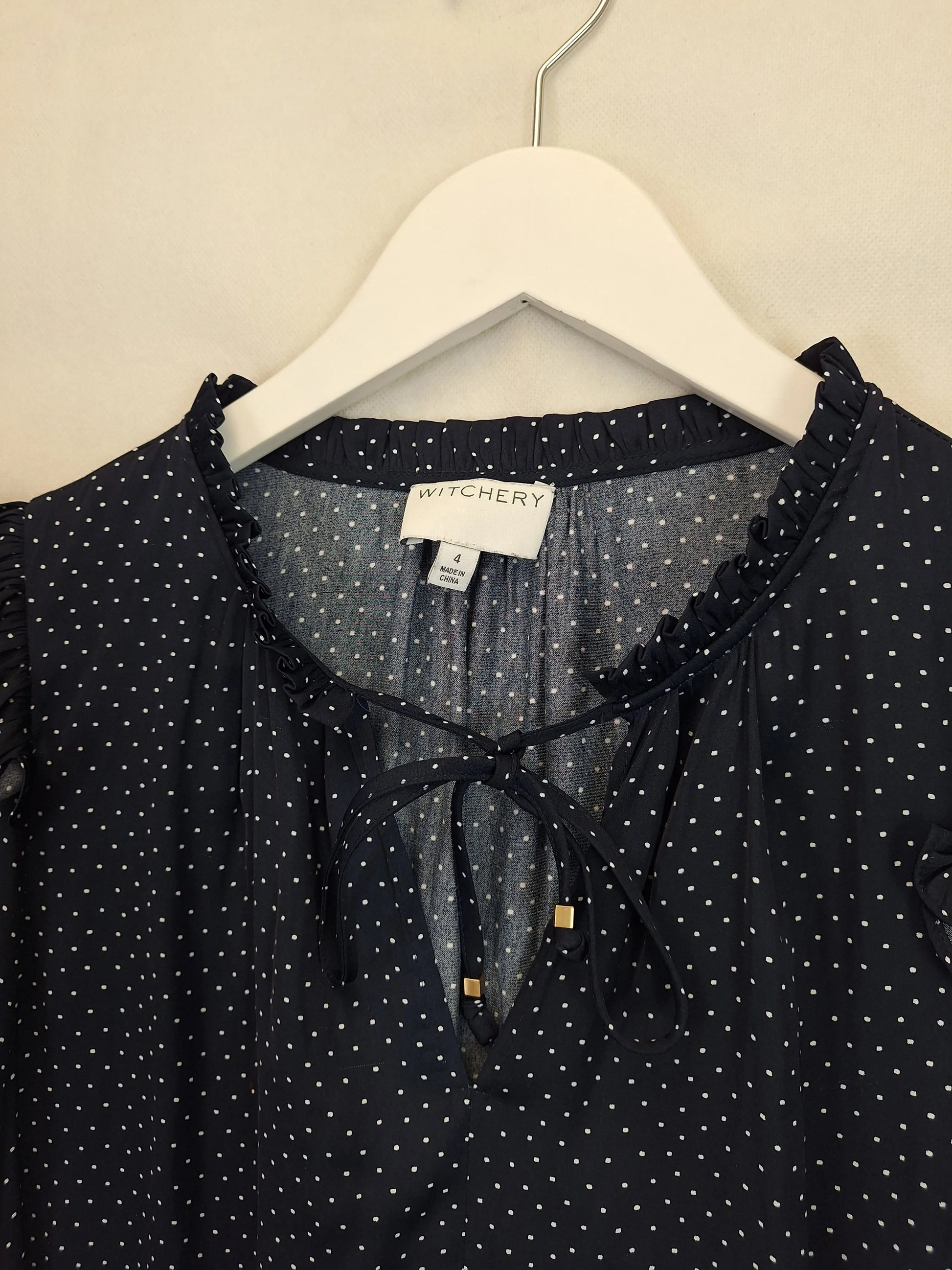 Witchery Night Polka Dot Blouse Size 4 by SwapUp-Online Second Hand Store-Online Thrift Store