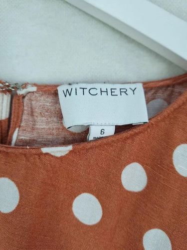 Witchery Rust Polka Dot Linen Blend Top Size 6 by SwapUp-Online Second Hand Store-Online Thrift Store