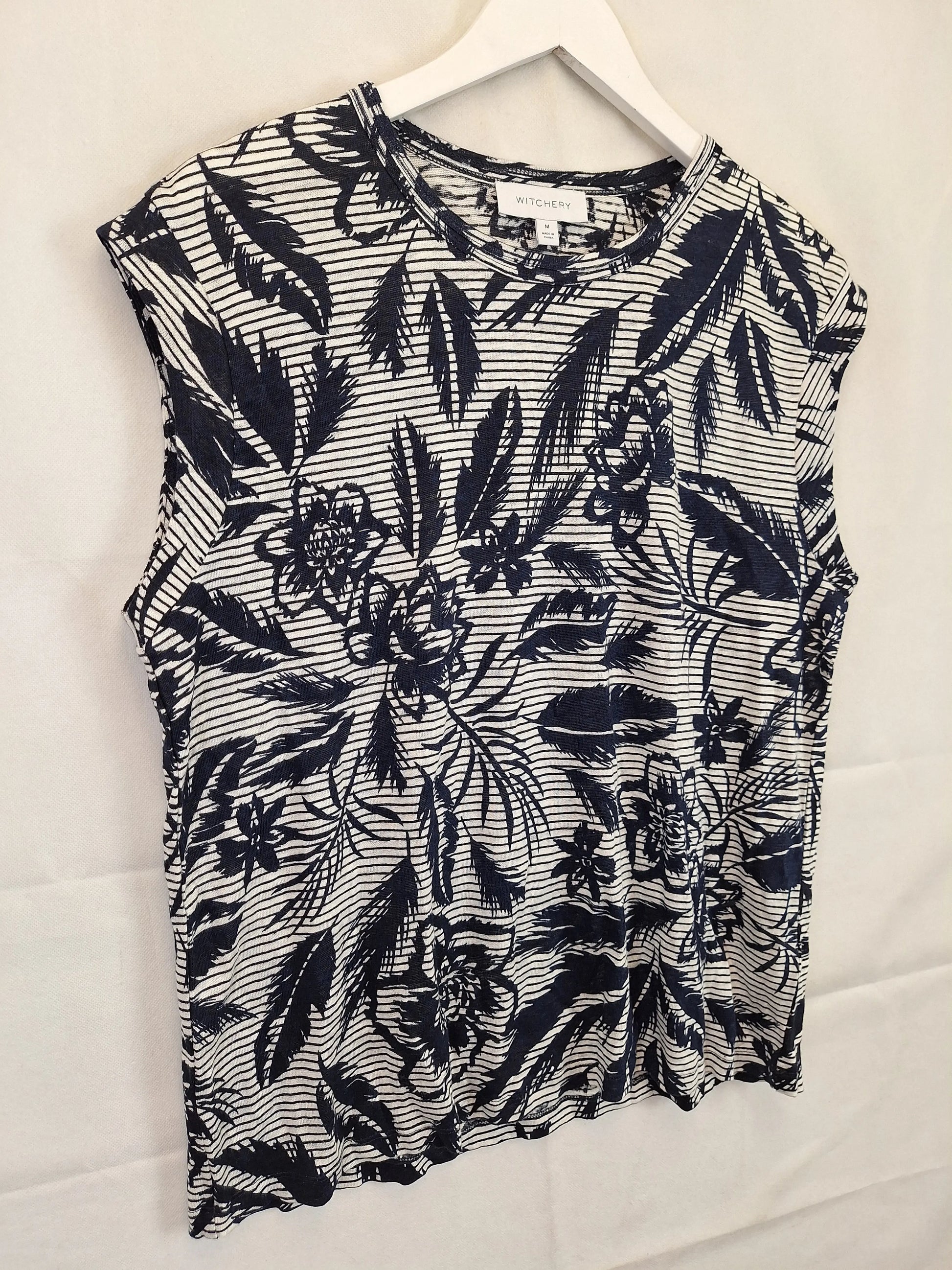 Witchery Tropical Casual Linen T-shirt Size M by SwapUp-Online Second Hand Store-Online Thrift Store