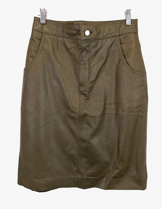 Zaliah Olive Leather Midi Skirt Size 10 by SwapUp-Online Second Hand Store-Online Thrift Store