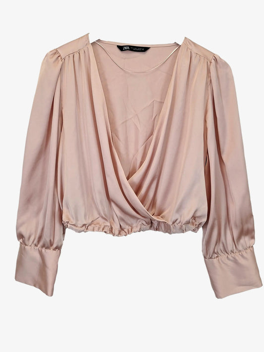 Zara Cropped Satin V Neck Top Size L by SwapUp-Online Second Hand Store-Online Thrift Store