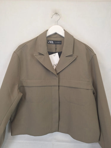 Zara Khaki Cropped Utility Jacket Size L by SwapUp-Online Second Hand Store-Online Thrift Store