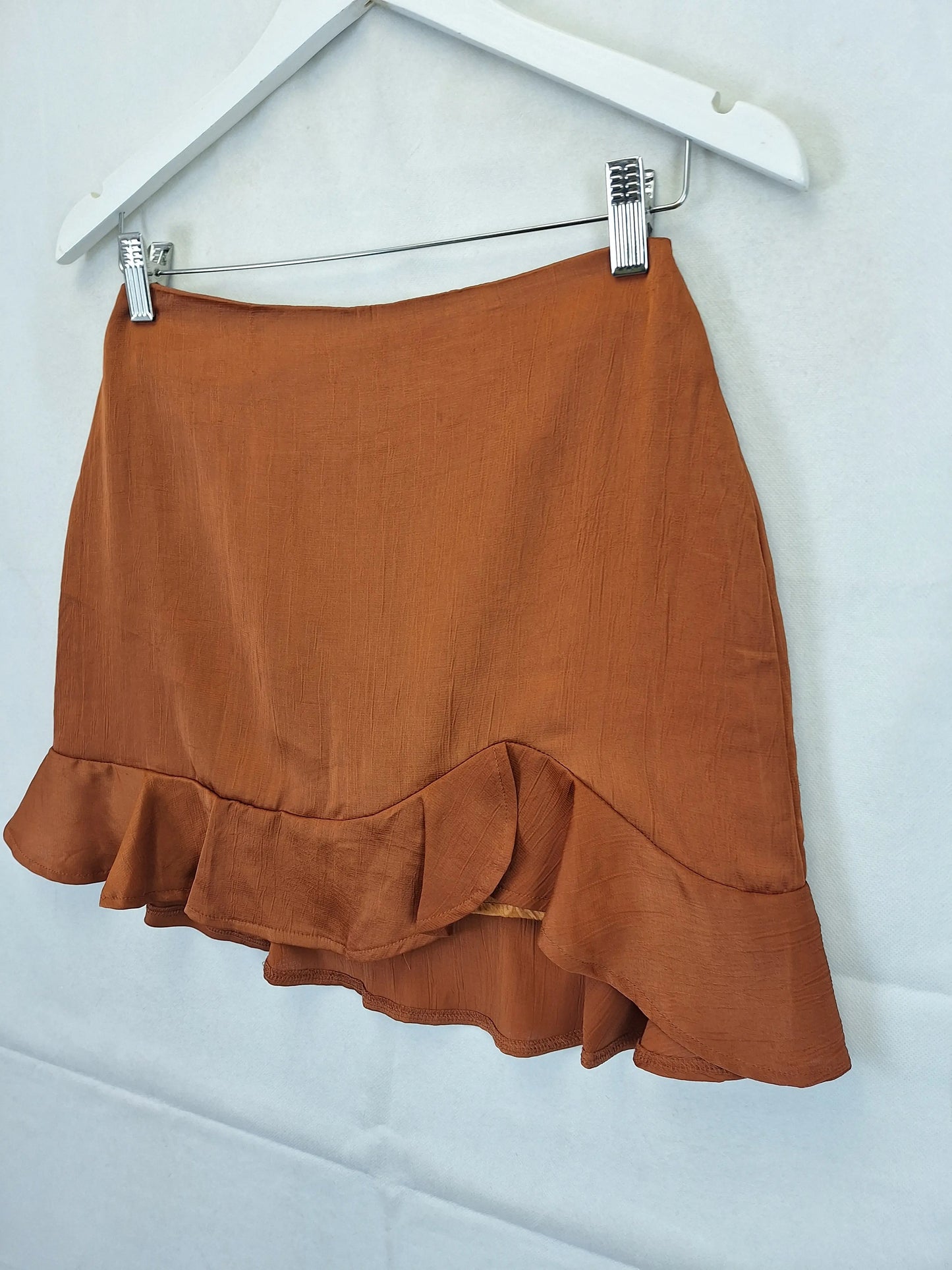 alice in the eve Chestnut Shiny Frilled Mini Skirt Size S by SwapUp-Online Second Hand Store-Online Thrift Store
