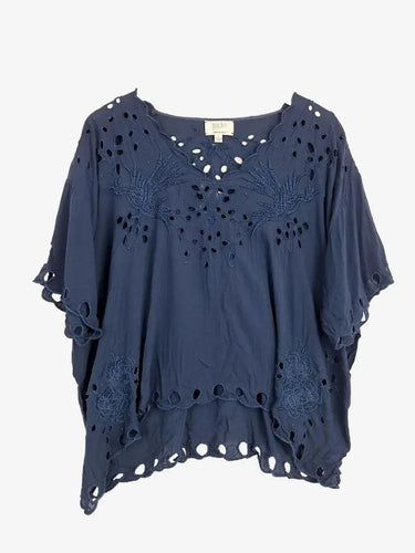 jade - Johnny Was Navy Broderie Weekend Staple Top Size S by SwapUp-Online Second Hand Store-Online Thrift Store