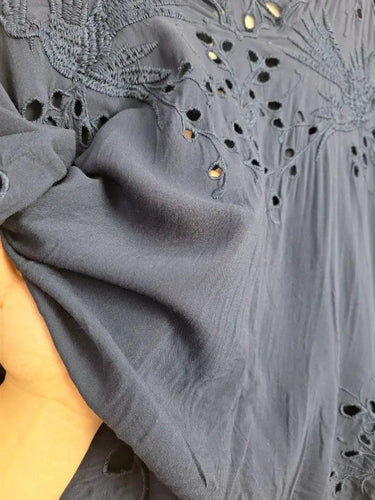 jade - Johnny Was Navy Broderie Weekend Staple Top Size S by SwapUp-Online Second Hand Store-Online Thrift Store