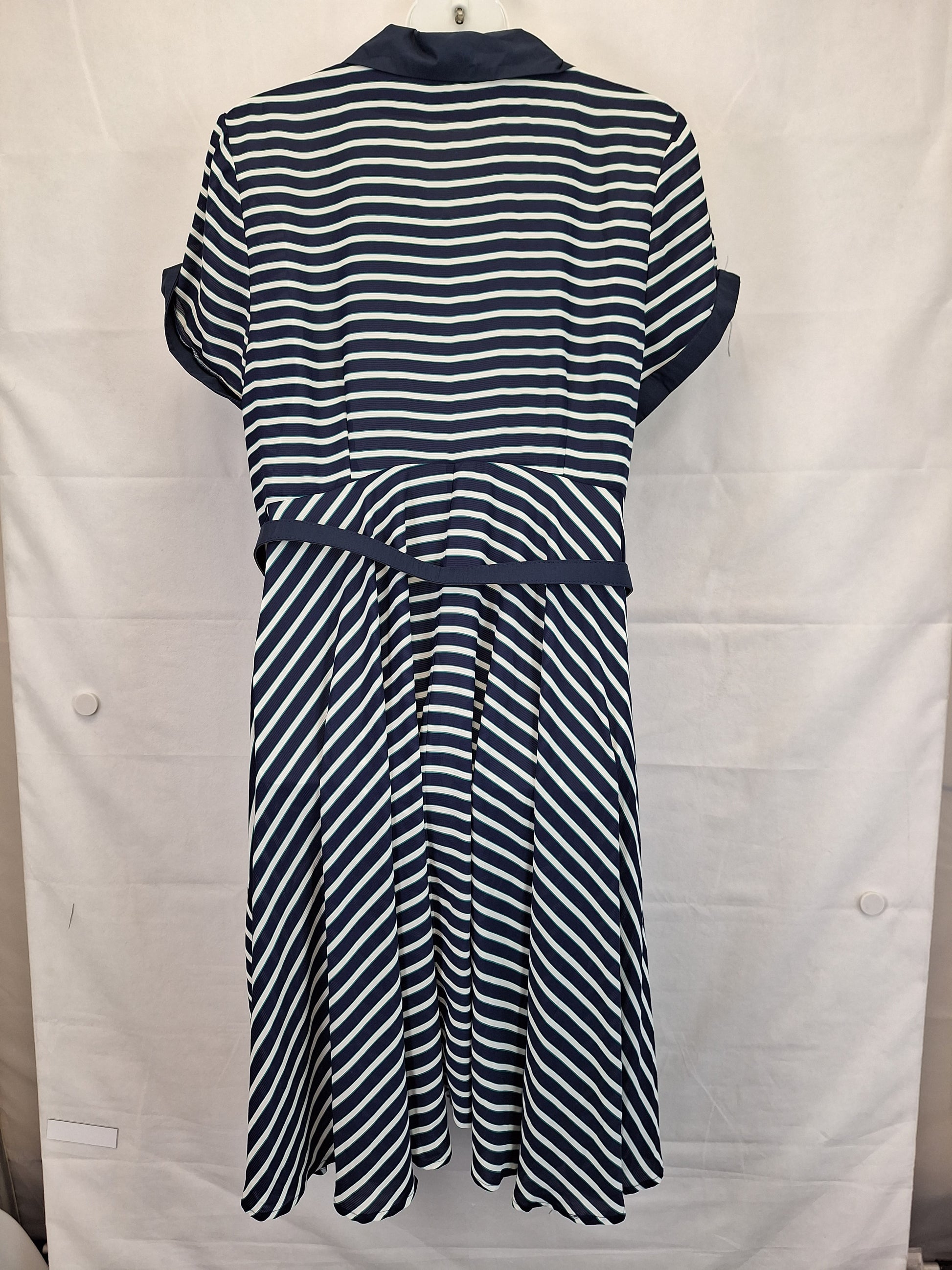 Unique Vintage Sheer Striped Belt Midi Dress Size 26 by SwapUp-Online Second Hand Store-Online Thrift Store