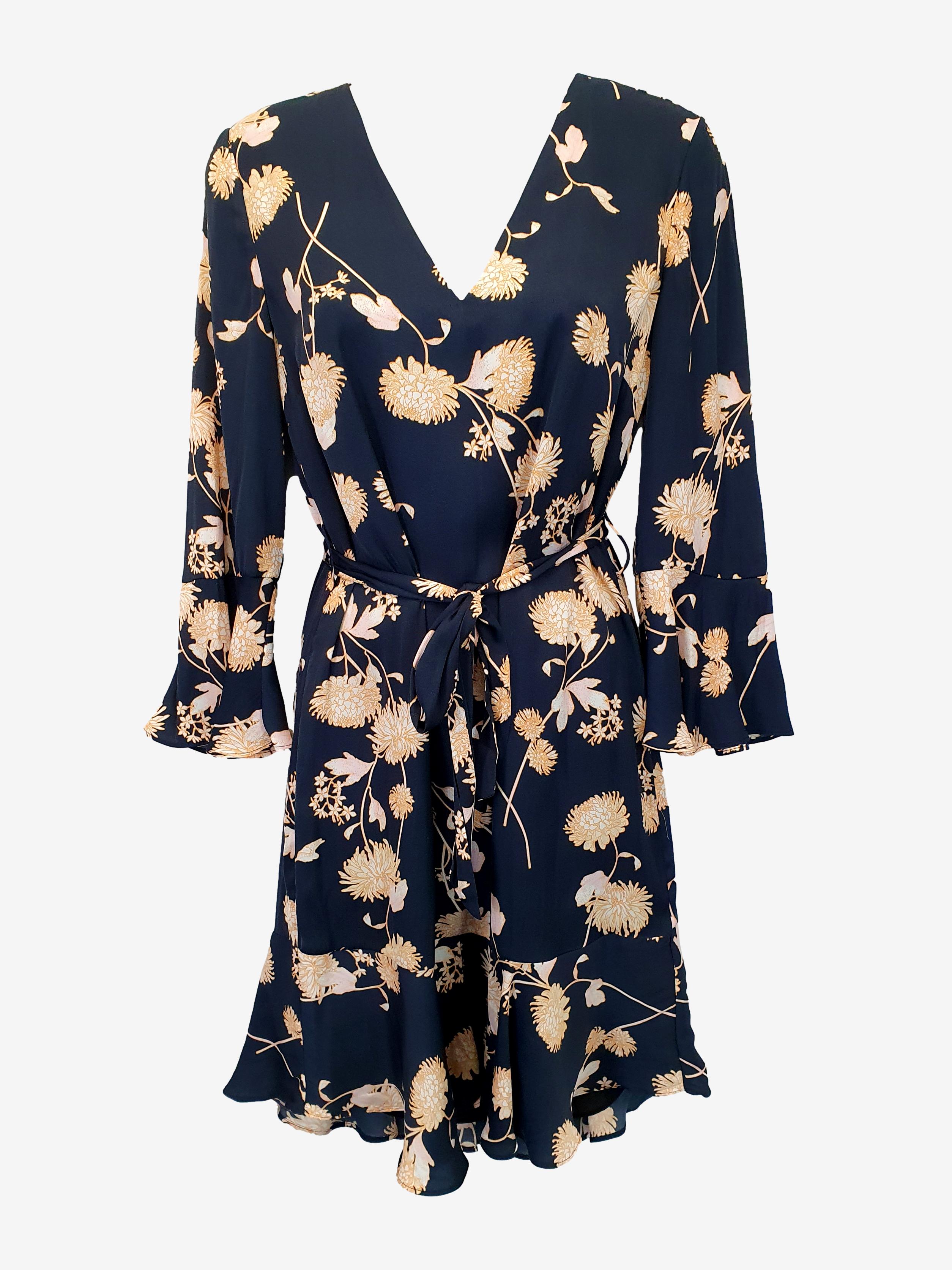 Witchery Navy Floral Long Sleeve Midi Dress Size 4 – SwapUp