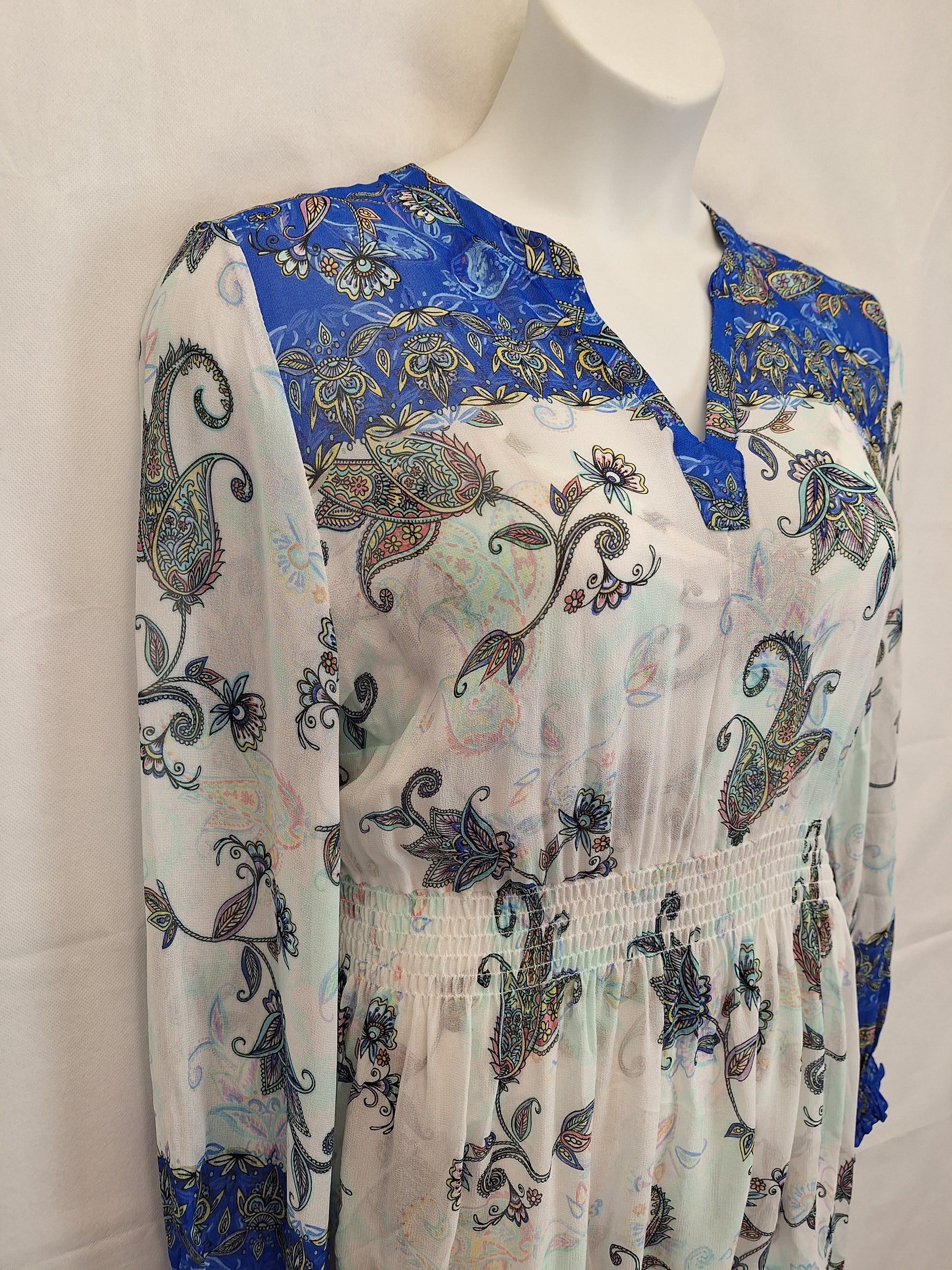 Blue Illusion Two In One Border Print Midi Dress Size XXXL by SwapUp-Online Second Hand Store-Online Thrift Store