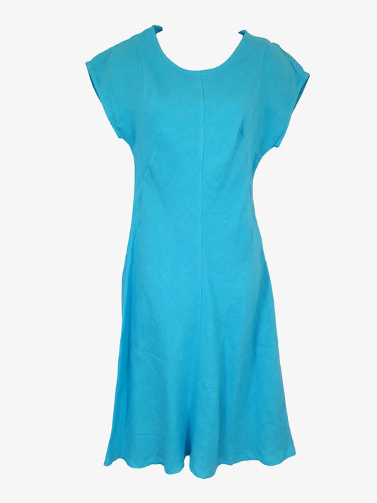 Harris Cotton Aqua Blue Linen Flare Midi Dress Size S by SwapUp-Second Hand Shop-Thrift Store-Op Shop 