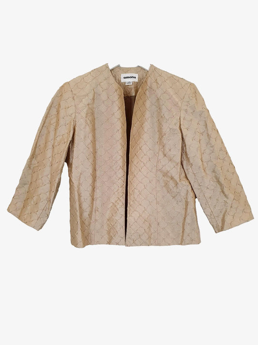 Simona Gold Patterned Silk Cardigan Size 10 by SwapUp-Second Hand Shop-Thrift Store-Op Shop 