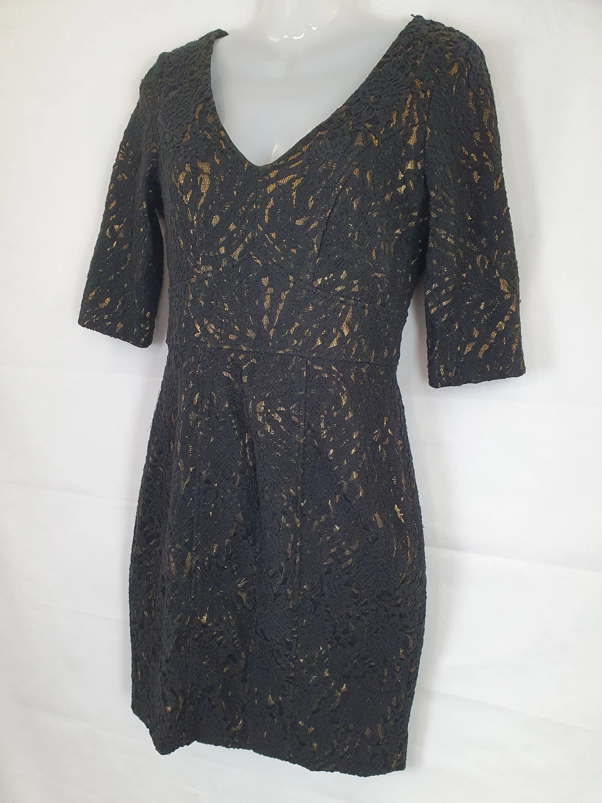 Wayne Cooper Lace Gold Evening Midi Dress Size 8 by SwapUp-Online Second Hand Store-Online Thrift Store